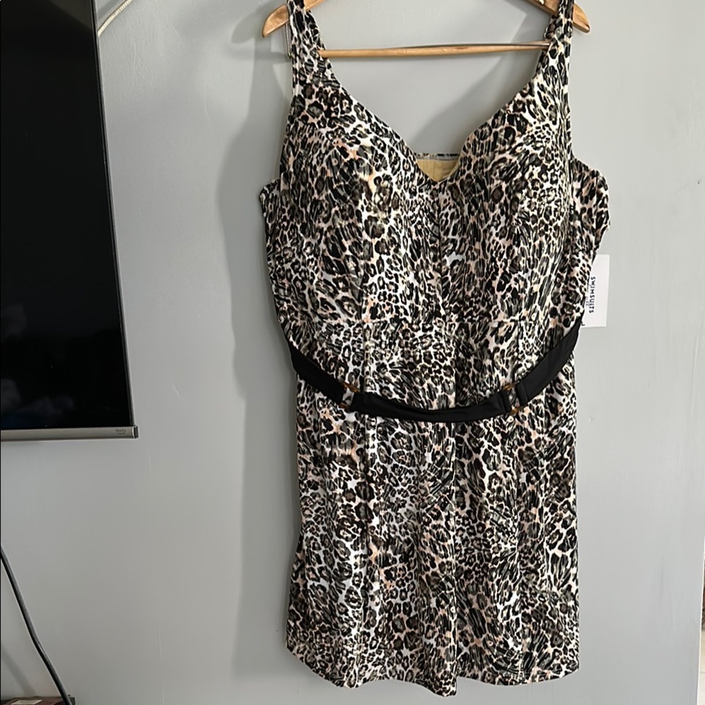 Swimsuits For All Leopard Print Swimdress Size 30